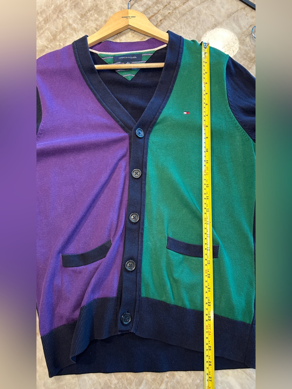 Tommy Hilfiger 100% Cotton Color Block (Purple, Green) Cardigan Sweater Men's M - Picture 5 of 5